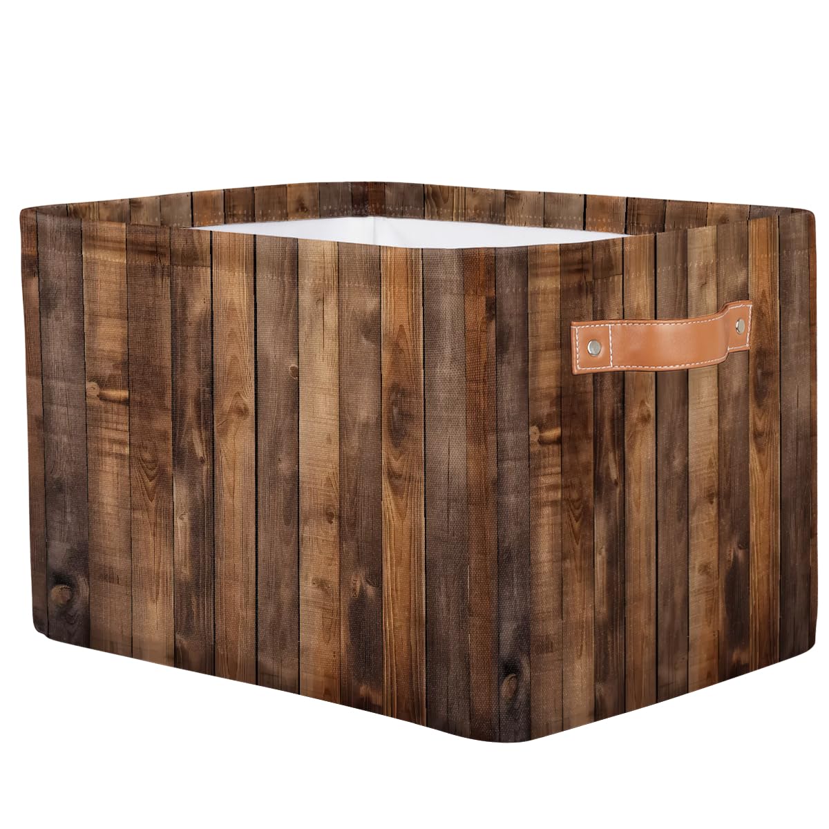 Rustic Wooden Board Storage Baskets for Organizing, Fabric Collapsible Storage Bins Box Retro Decorative Toy Organizer Baskets for Closet Shelves Gift Basket 1 Pc