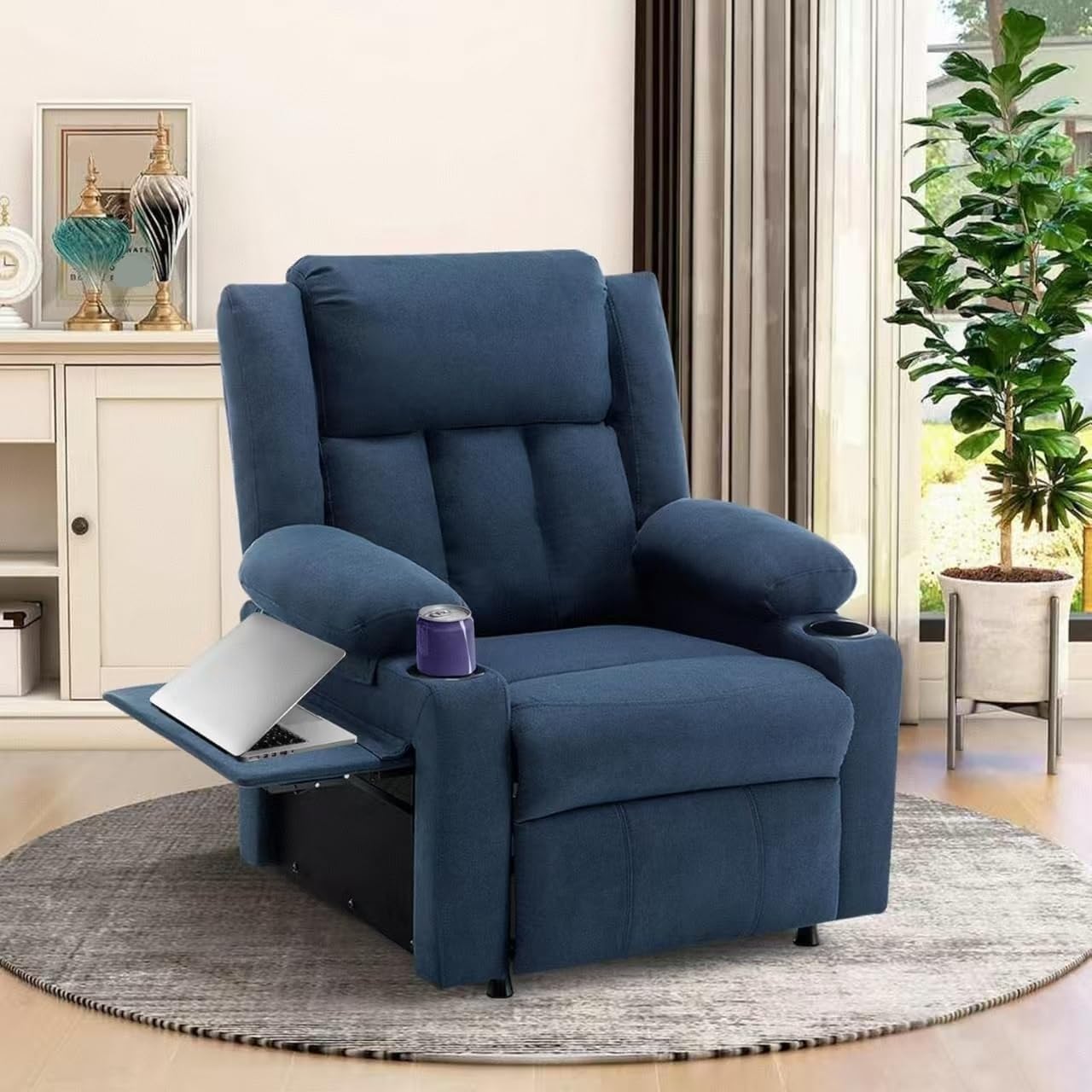 Power Reclining Sofa Chair with Heat and Massage Upholstered Heating Point Theater Seating Single Chairs with Side Pockets Sidetable for Home Furniture