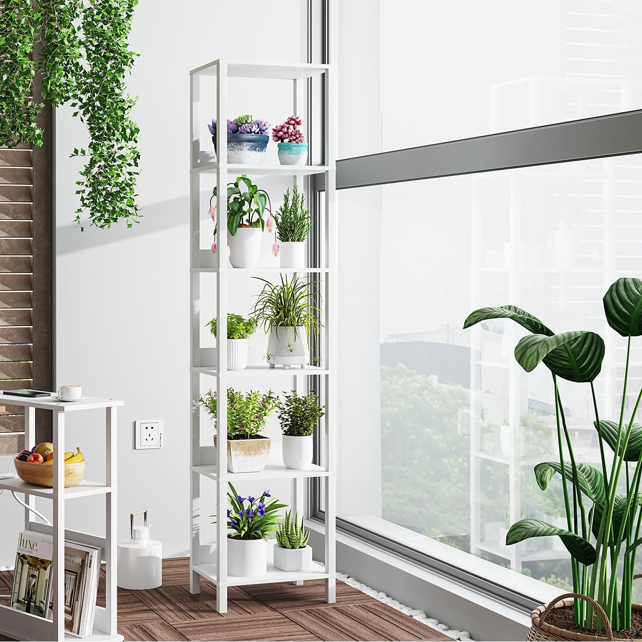 VIMBER 6 Tier Bookshelf with Anti-Fall Baffle, Tall 64.79" Bookcase with DIY Shelves, Industrial Book Shelf Storage Organizer, Display Free Standing Shelf Unit for Bedroom, Living Room, Office, White