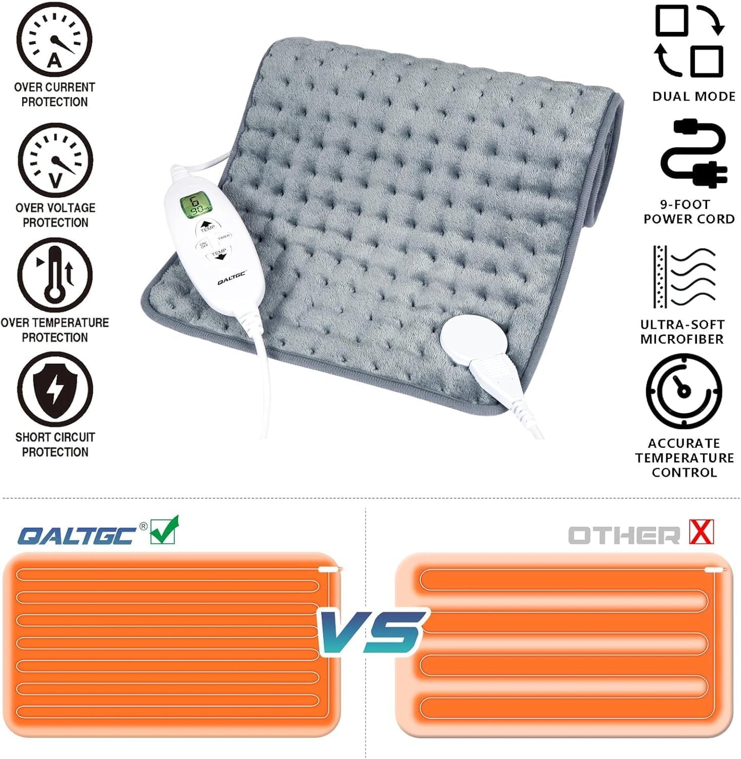 Electric Heating Pad, 2025 Upgraded Dual Mode Controller (Manual and auto Off Mode),Multiple Safety protections, Comfortable Soft, Machine Washable