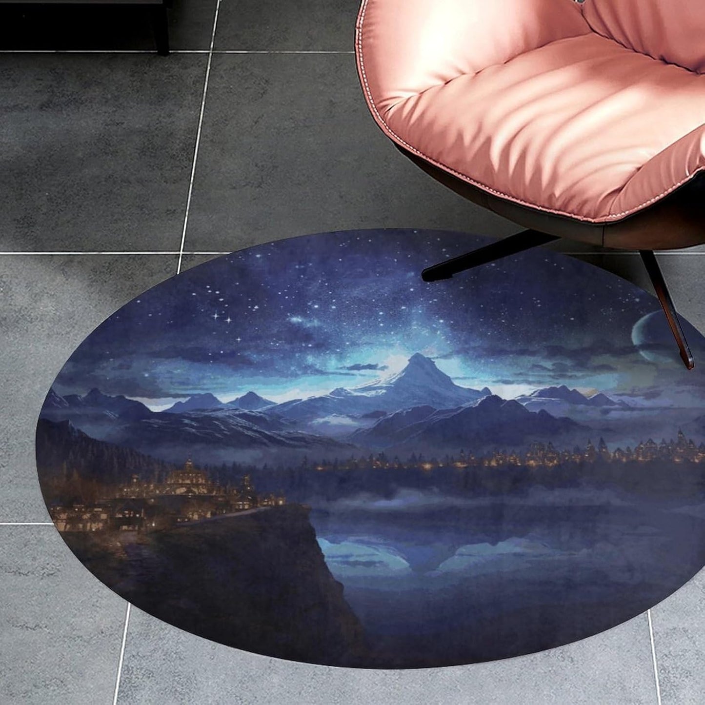 Fantasy Night Scene Circle Rug Retro Luxury Coral Velvet Floor Mat Non Slip Soft Indoor Floor Carpet Comfy Thickened Area Rugs Modern Aesthetic Minimalist Carpets for Home Decor
