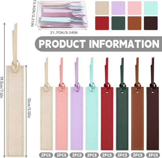 16 Pcs Leather Bookmark, Bookmarks with Leather Rope, Page Markers Reading Present for Women Men, Book Accessories for Reading Lovers, for School Office Home Supplies