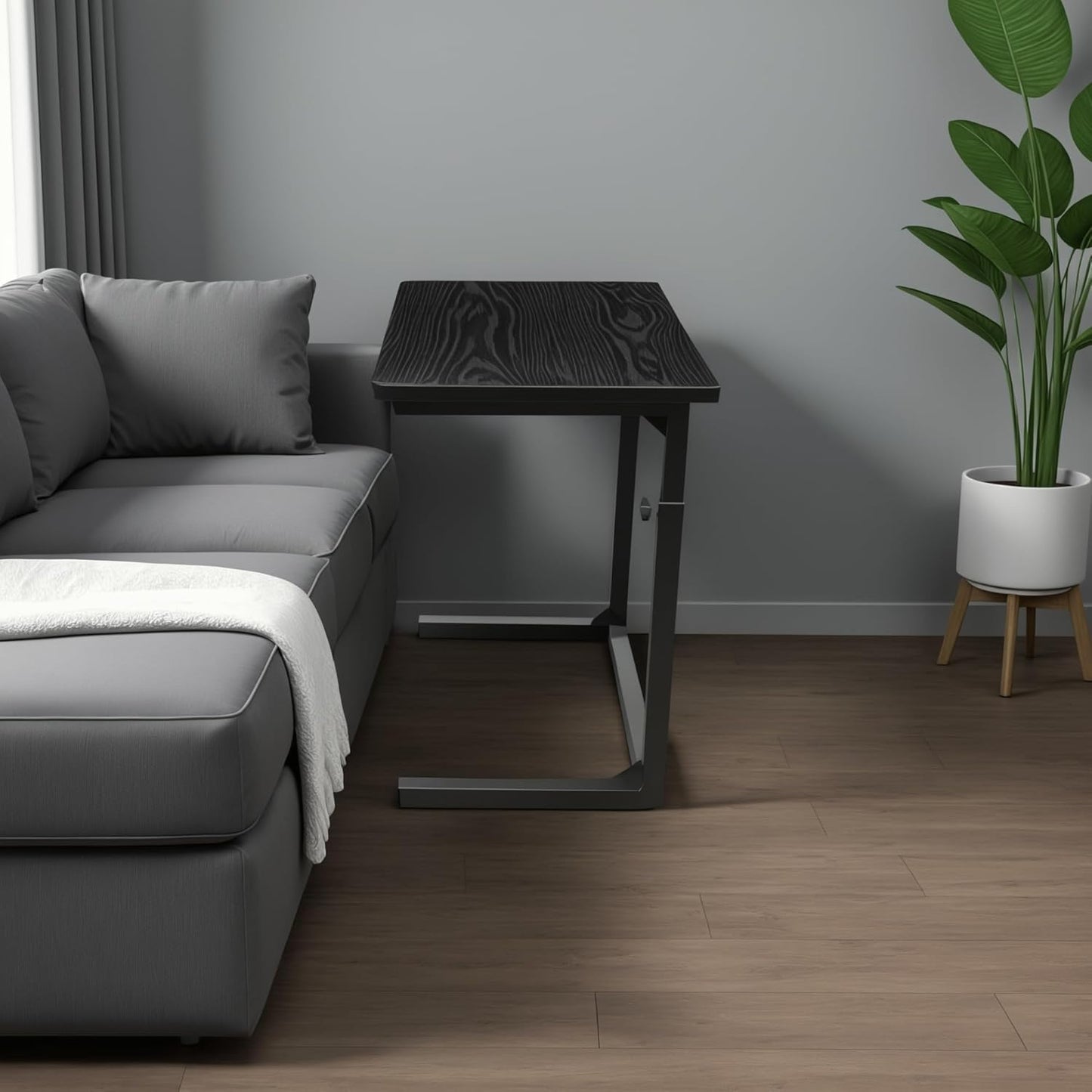 Height Adjustable C-Shaped Sofa Side Table, Laptop Table for Couch & Bed, Black
