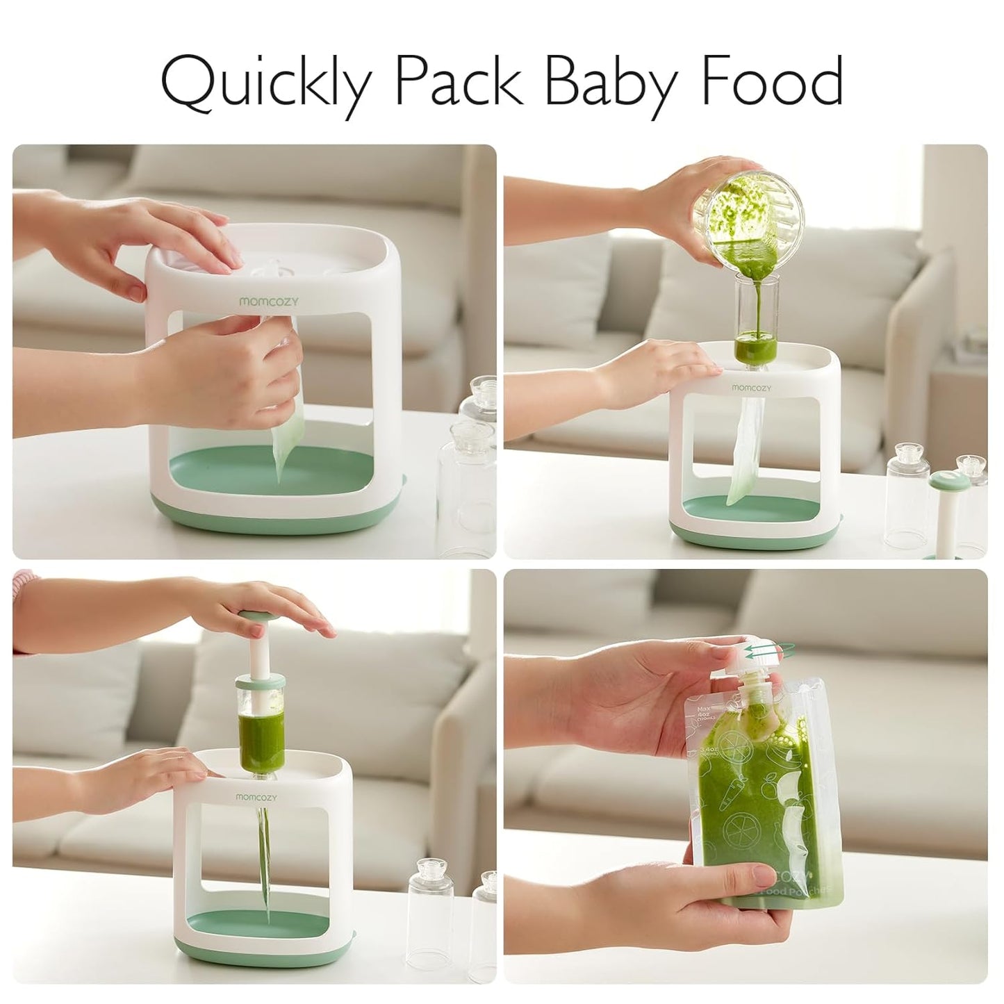 Momcozy Squeeze Station,Baby Food Maker,Pouch Filler for Homemade Baby Puree, BPA-Free, Dishwasher Safe, with Reusable Baby Food Pouches for Babies & Toddlers