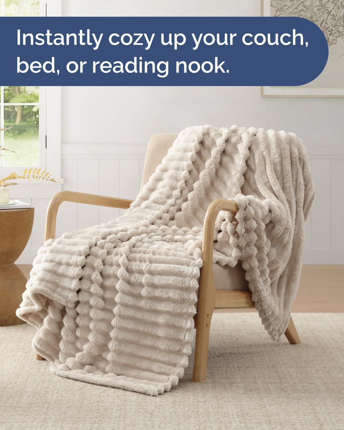 Super Soft Fleece Blanket Throw Size - Fleece Throw Blanket for Bed, Couch & Chair - Cozy, Warm & Breathable - All Season Fuzzy, Cute Decor, Microplush Bedding for Women, Men & Teens - 50x60, Cream