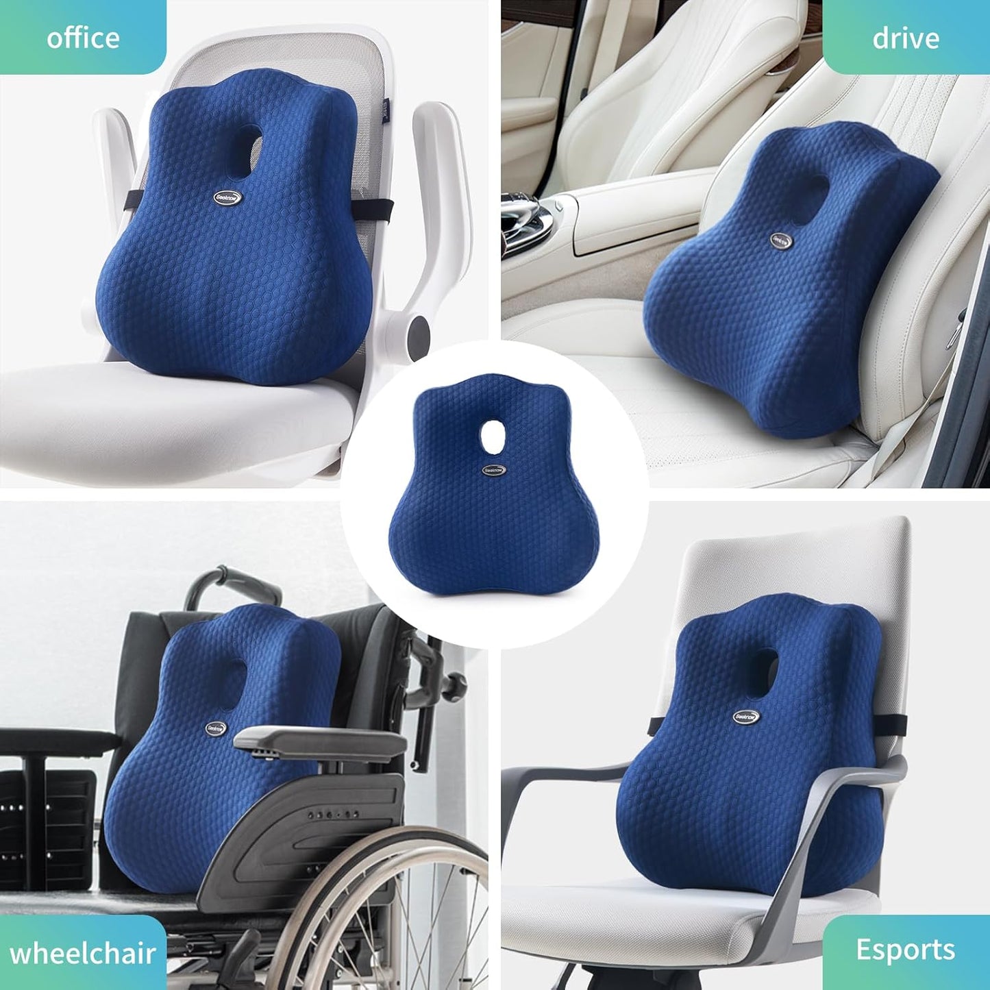 seeknow Lumbar Support for Chair Back Support for Couch Lumbar for Car Office Chair Back Cushion for Lower Back Pain Memory Foam Back Rest for Desk Chair, Recliner, Car Seats