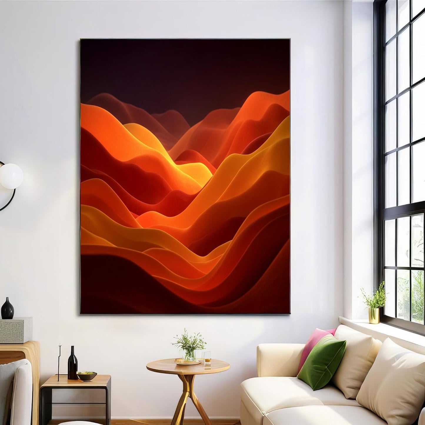 GDJSMIN Minimalist Style Wall Art, Abstract Orange Wave Illustration Poster For Reading Room Living Room Decor 24 X 36 Inch Unframed