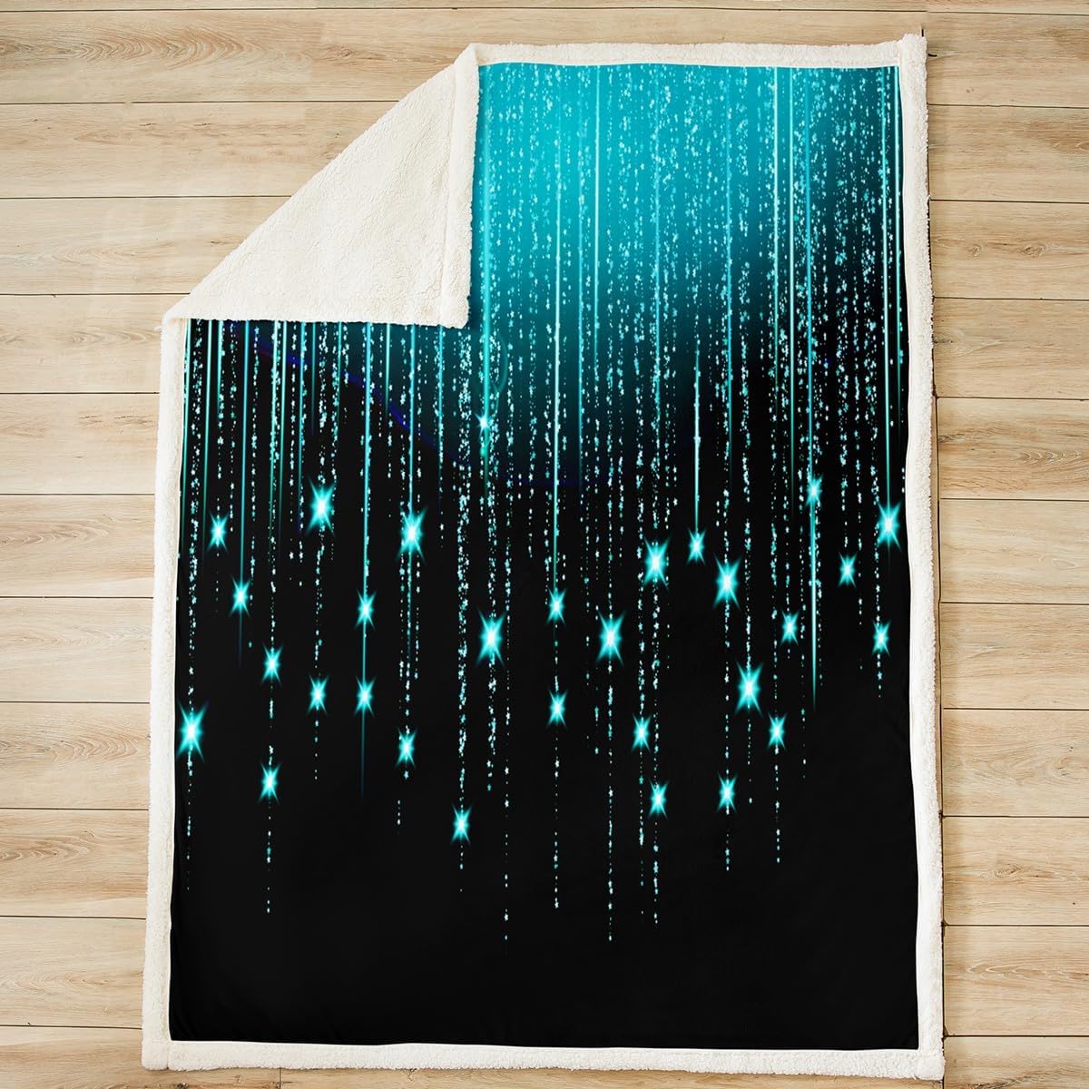 Feelyou Abstract Ombre Sherpa Blanket Teal Black Teens Fleece Throw Blanket for Boys Girls Women Kids Modern Geometric Fuzzy Blanket for Sofa Bed Couch Glitter Galaxy Stars Decor,Throw 50x60 Inches