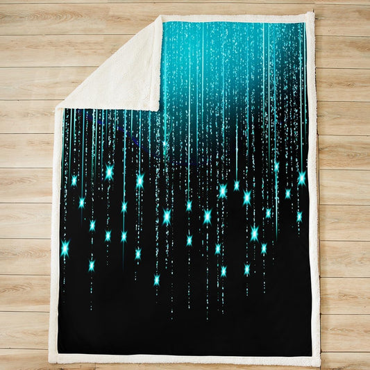 Feelyou Abstract Ombre Sherpa Blanket Teal Black Teens Fleece Throw Blanket for Boys Girls Women Kids Modern Geometric Fuzzy Blanket for Sofa Bed Couch Glitter Galaxy Stars Decor,Throw 50x60 Inches