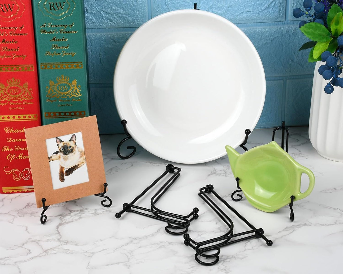 DS. DISTINCTIVE STYLE 6-Piece Metal Tabletop Display Stands - 3 Sizes (4, 6, 8 Inch) Black Picture Frame Holder for Plates, Paintings, Books, etc.