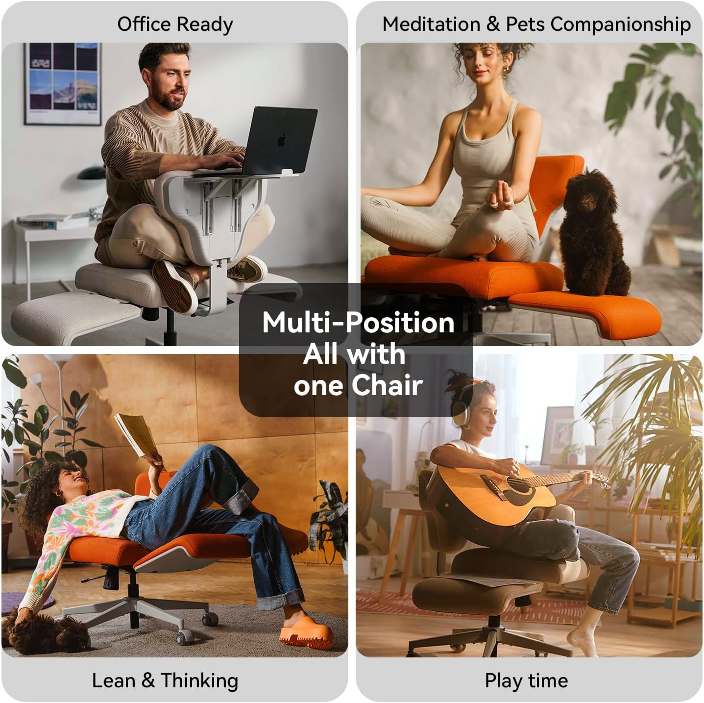 Newtral Freedom-X Criss Cross Chair with Wheels & Amrests- Cross Legged Office Chair with Laptop Tray, Multi-Position Recliner Chair, Adjustable Ergonomic Chair, Relax, Work from Home