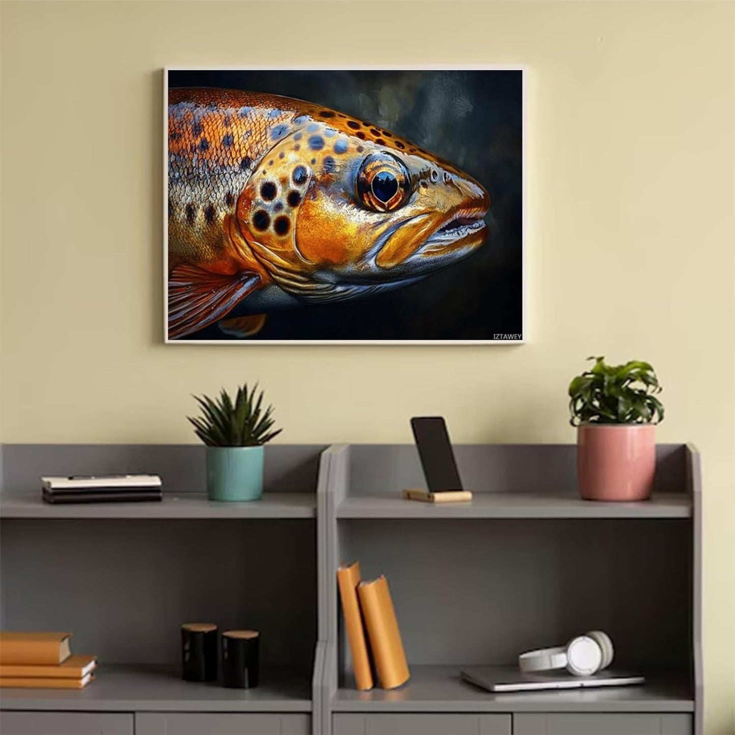 IZTAWEY Wild Brown Trout Painting Poster Canvas Wall Art Modern Home Room Mural Decoration Wall Art Poster Decorative Painting Canvas Wall Art Posters for Room Aesthetic 12x16inch No Frame