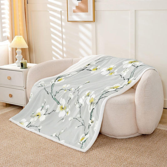 Feelyou Grey Boho Floral Throw Blanket Vintage Flowers Soft Fleece Sherpa Cozy Fuzzy Plush Warm Garden Fuzzy Plush Throw 40"x50" for Bed Couch Living Room