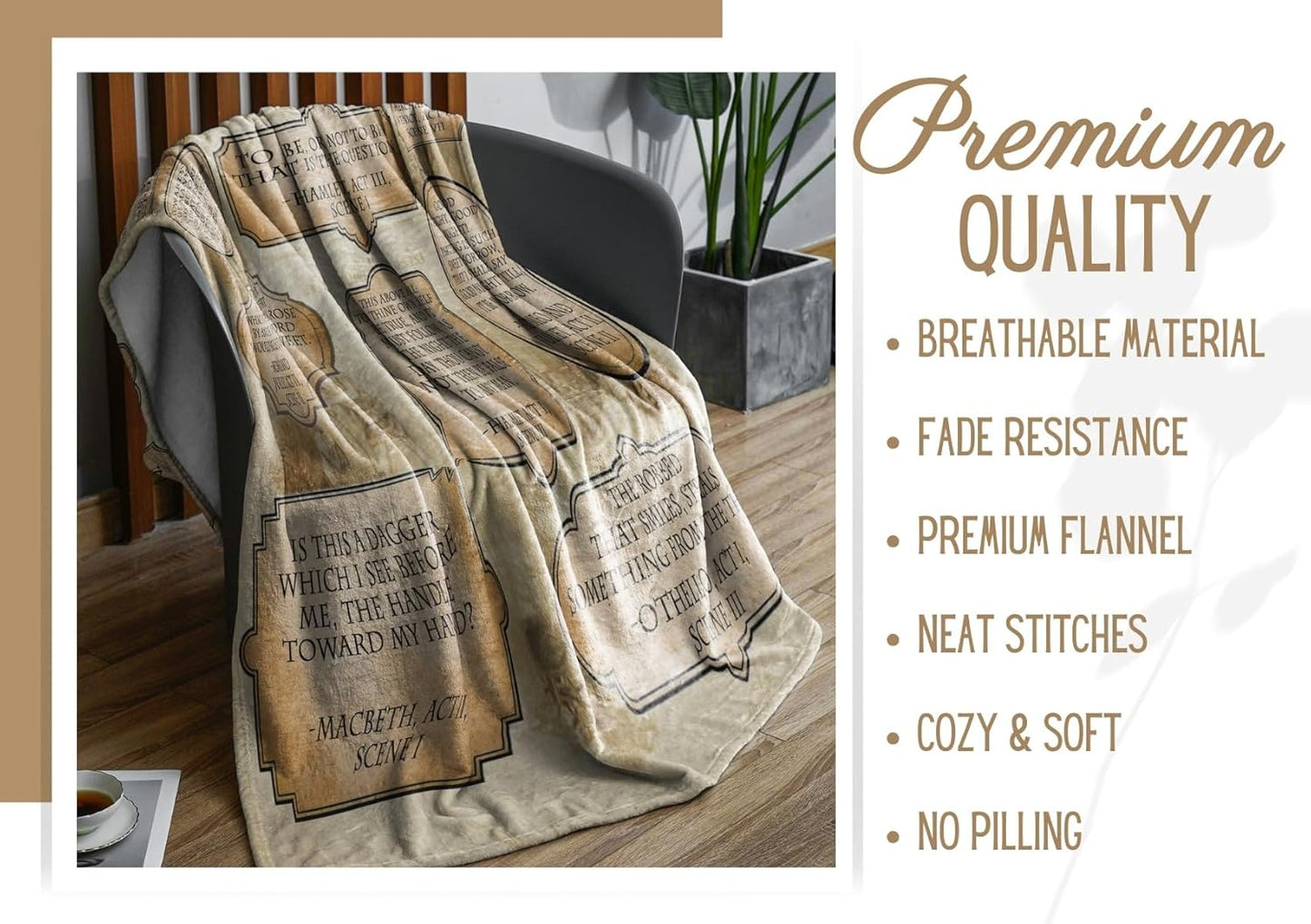 Shakespeare Blanket Gifts for Women Men - Gift for Book Theater Lovers Writers - Birthday Christmas Funny Deco - 60" x 80"