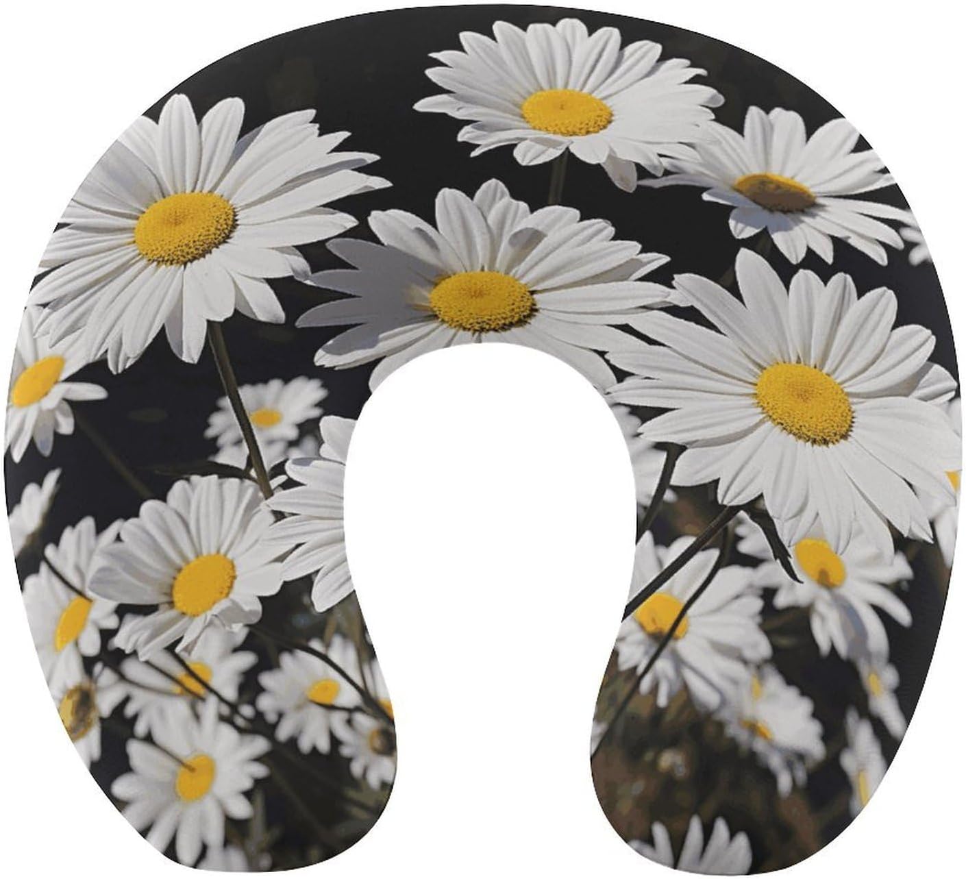 White Daisy Neck Pillow Memory Foam U Shaped Pillows Portable Pillows for Shoulder Travel Head Support Pillow with Concealed Zipper for Airplane Car Home Office