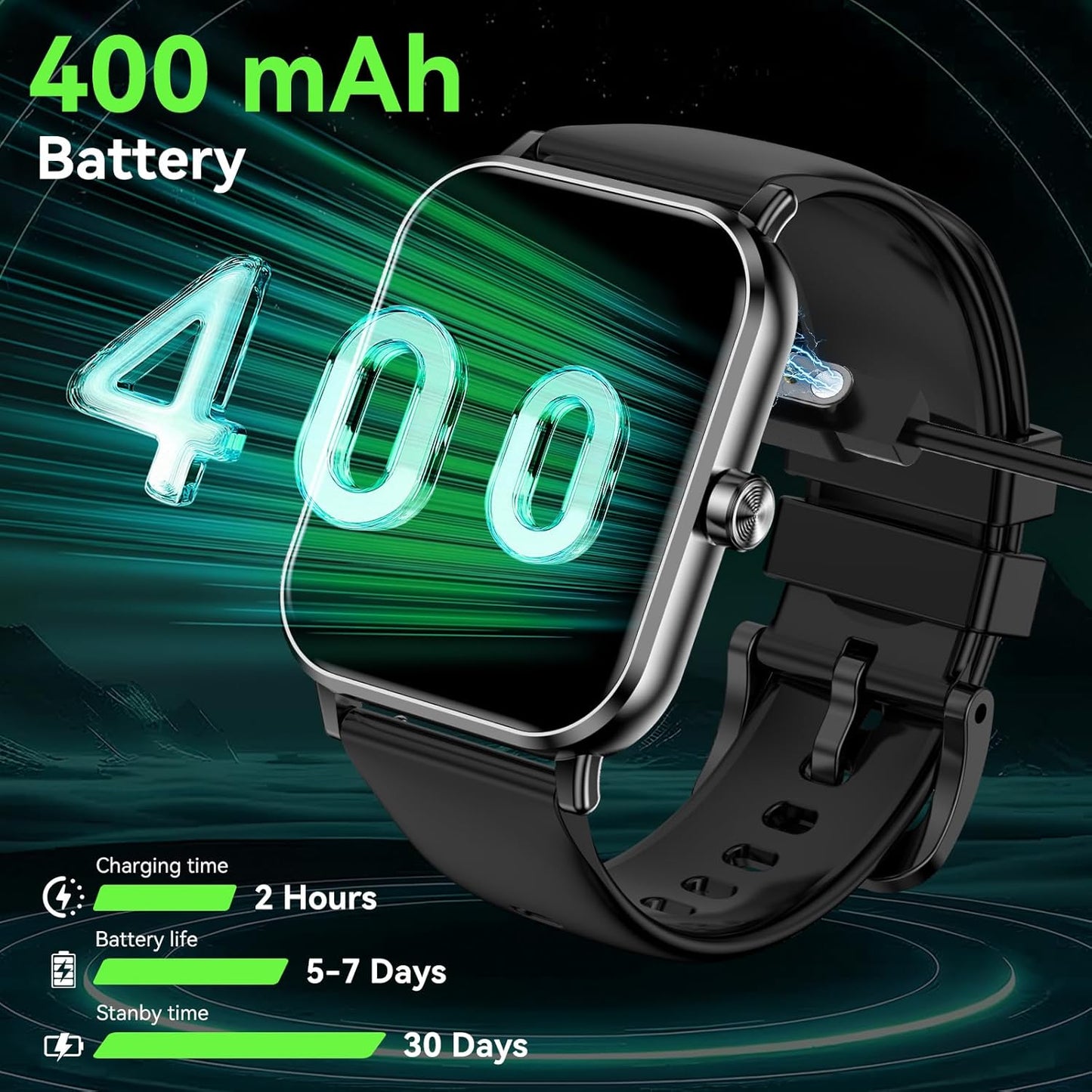 Smart Watch, 1.85" HD Fitness Tracker with Bluetooth Calls, 5 ATM Waterproof, 24/7 Heart Rate/Sleep Monitor, Pedometer, Calories, 130+ Sport Modes, Smartwatch for iOS Android (Black)