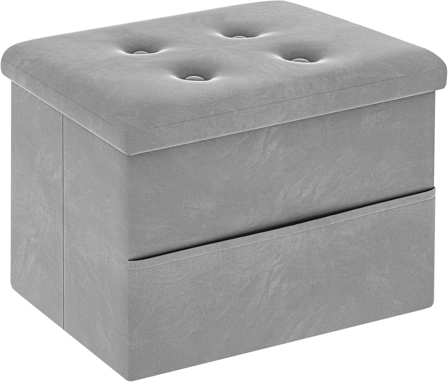 Small Storage Ottoman Foot Rest, Velvet Ottoman with Storage and Side Pocket, Pink Foot Rest for Couch, Foldable Footstool Ottoman for Chair,Living Room&Dorm, 16"x12"x12" Grey