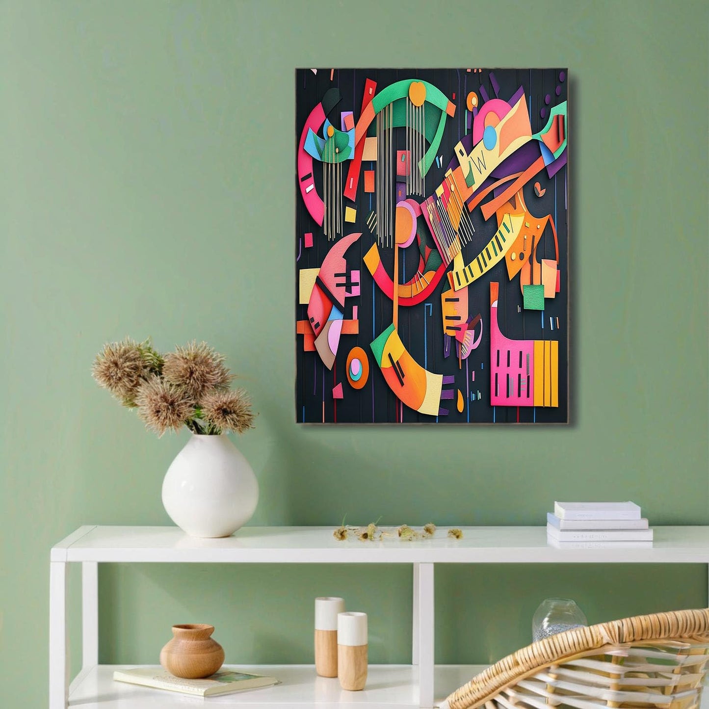 GDJSMIN Abstract Shape Figure Wall Art, Pink Geometric Musical Instrument Graphics Poster For Reading Room Living Room Decor 24 X 36 Inch Unframed