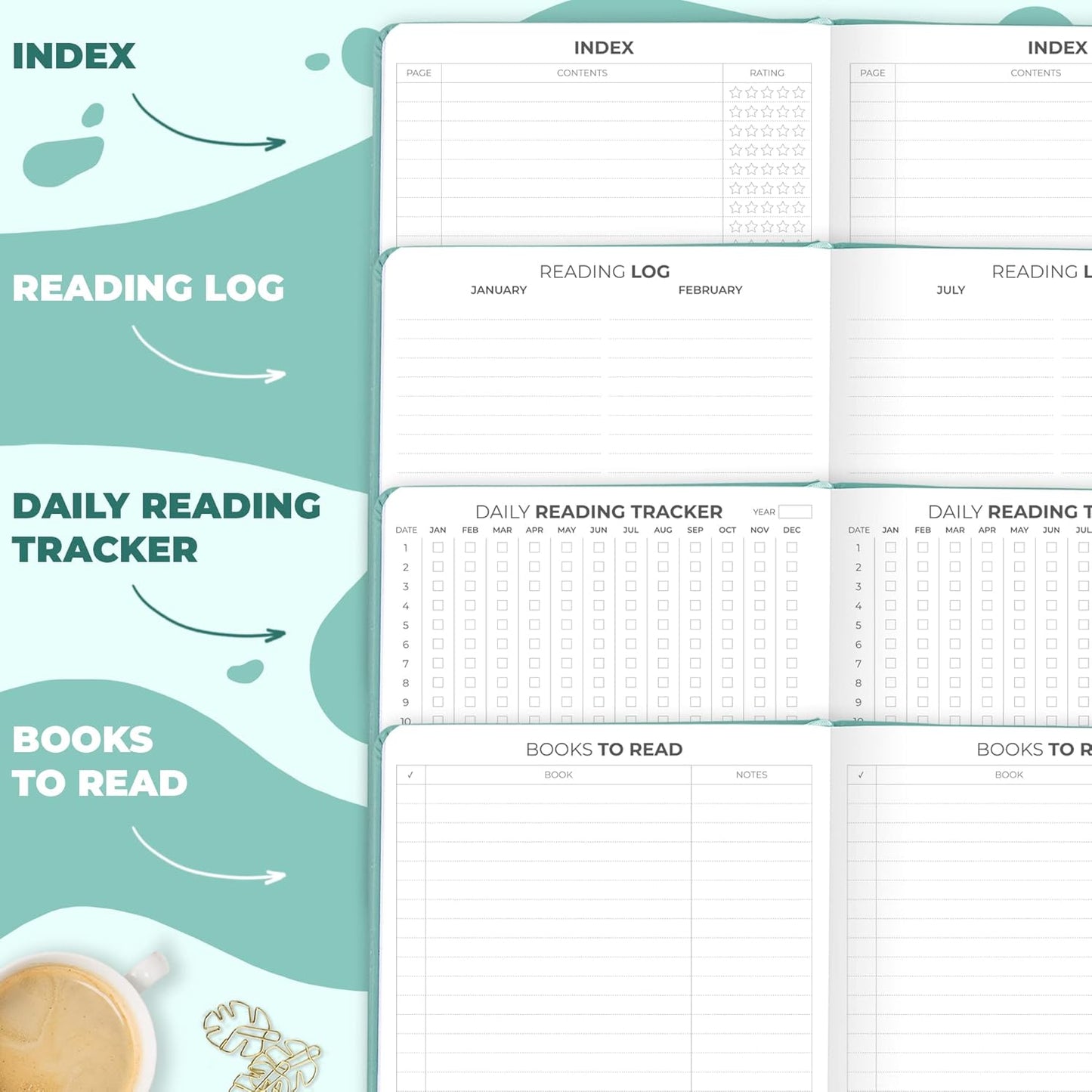 Clever Fox Reading Journal – Book Review Log – Gift Accessories for Reading Lover – Book Journal for Kids & Adults – A5, 5.8”x8.3” (Mint Cream)