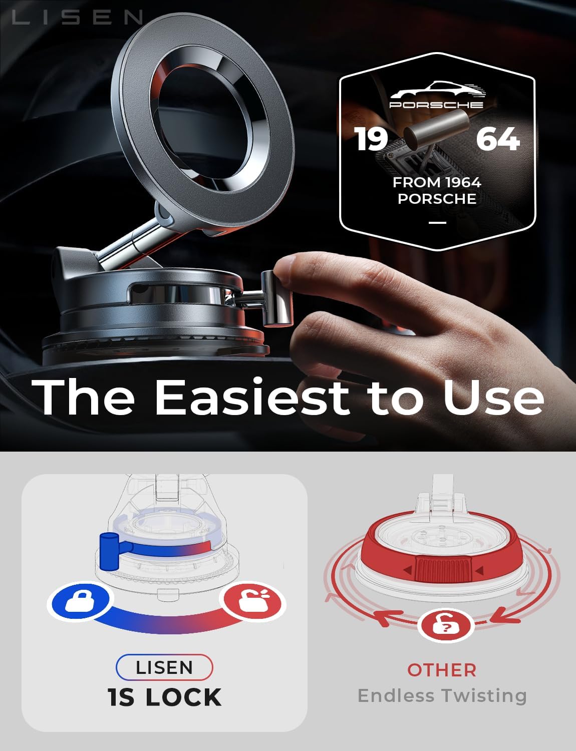 LISEN for Magsafe Car Mount, Phone Holders for Your Car, Magnetic Car Accessories for Women Men Jeep Truck BMW Kits for iPhone 17 Pro Max 16 15 14 13 12, Samsung S26, Black