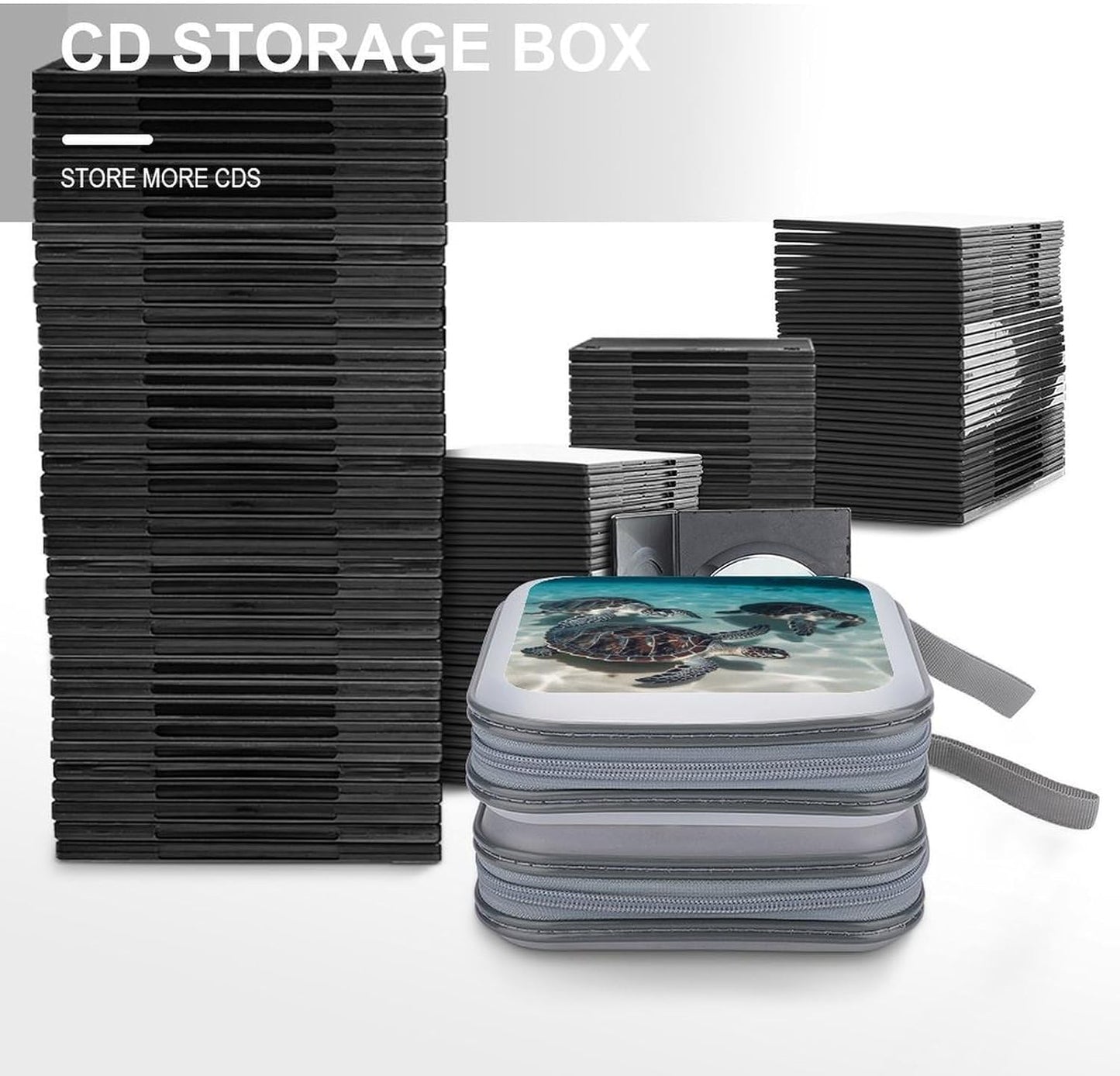 Sea Turtles CD Case 40 Capacity Case Zipper CD Collection Bag with Handles Cover DVD Storage Hard Plastic DVD Disc Cases Storage Binder for Car Home Office Travel