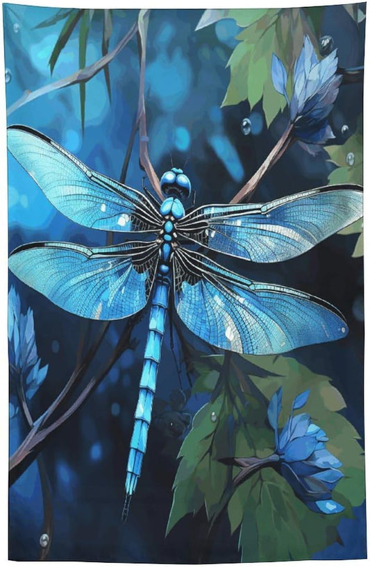 FodPand Art Blue Dragonfly Tapestry Anti-fading Wall Tapestry with Installation Kit Backdrop Banner Multipurpose Aesthetic Tapestries Boho Wall Art Hanging Decorative Blanket 60"x90"