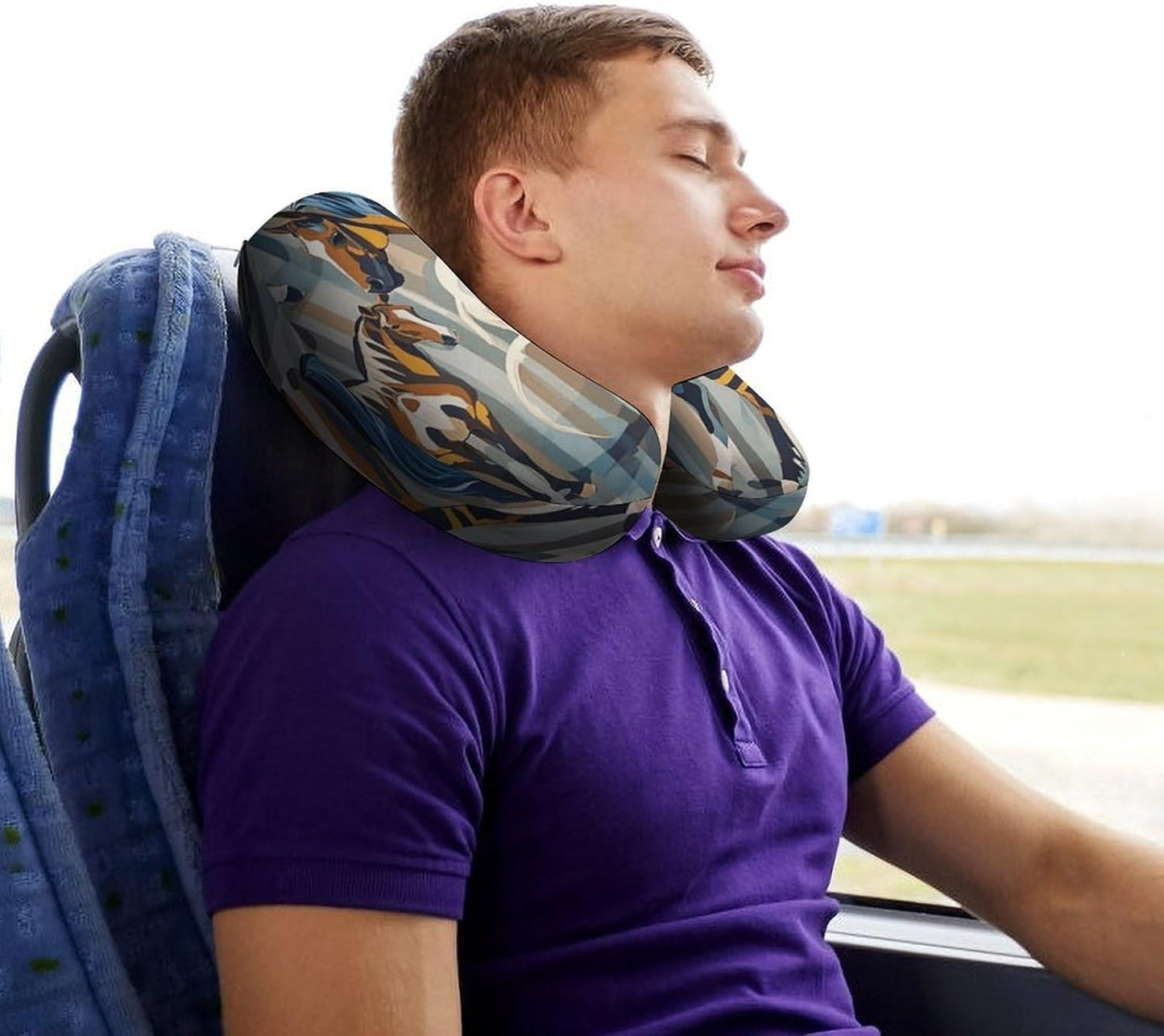 Horse Stripes Pattern Neck Pillow Memory Foam U Shaped Pillows Portable Pillows for Shoulder Travel Head Support Pillow with Concealed Zipper for Airplane Car Home Office