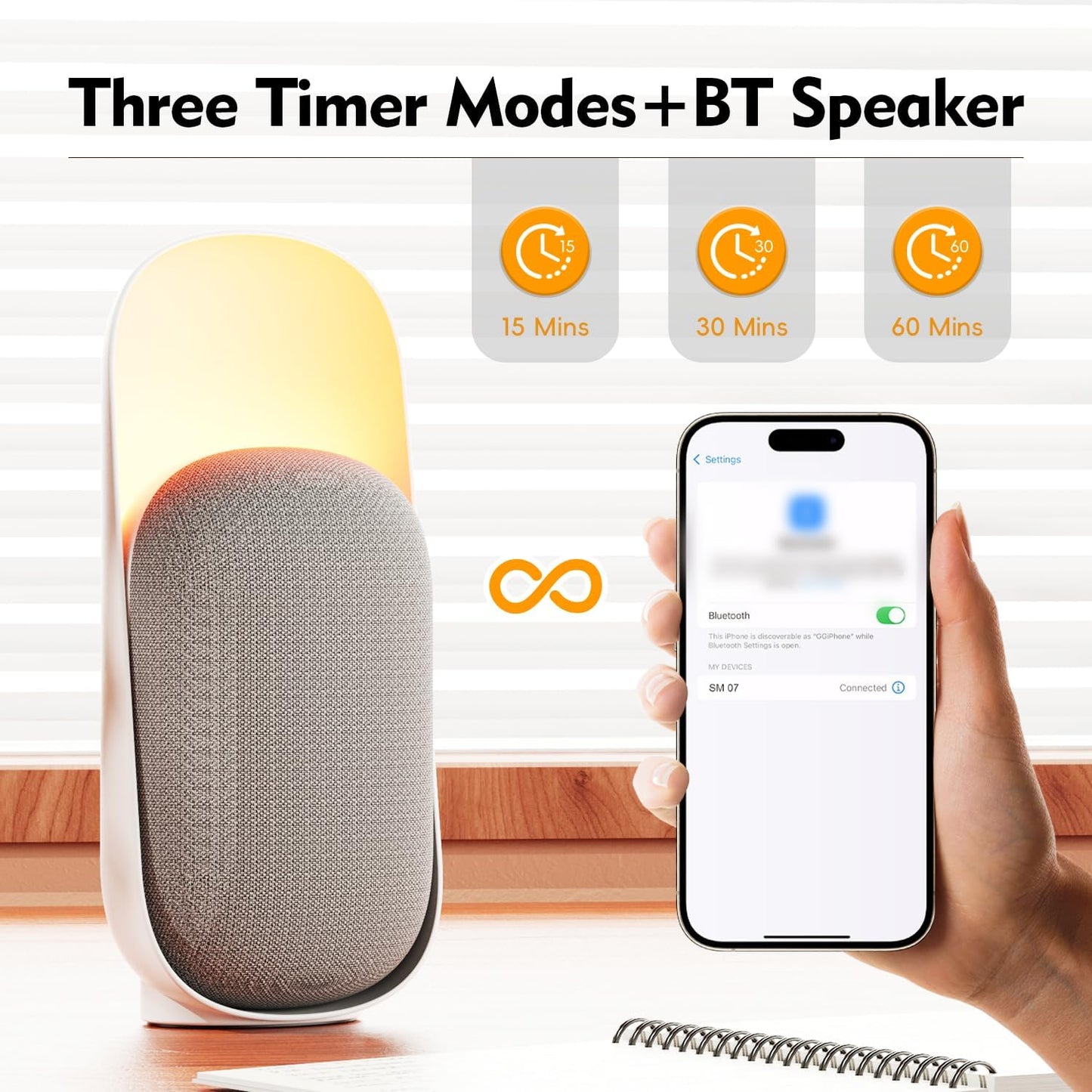 Sound Machine with Night Light&BT Speaker White Noise Machine,6 Soothing Sounds,Compact and Easy to Place on a nightstand or Desk,Convenient Timer Options,for Baby Kids Adult & Home Office Travel