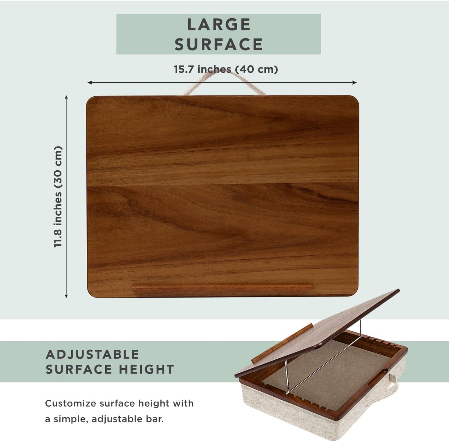 ROSSIE Home Acacia Wood Easel Lap Desk – Adjustable 7-Level Laptop Stand & Portable Workstation with Open Storage – Fits 15.6” Laptops – Java – Style No. 76501