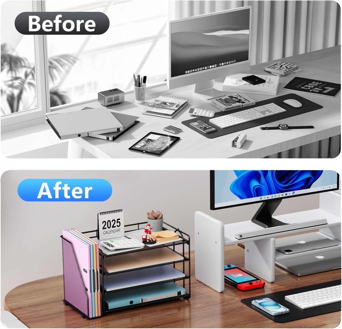 gianotter 4-Tier Paper Organizer With Magazine Holder, Desk Organizers and Accessories, Desk Accessories & Workspace Organizers, File Organizer for Office Supplies Storag (Black, 4-Tier)