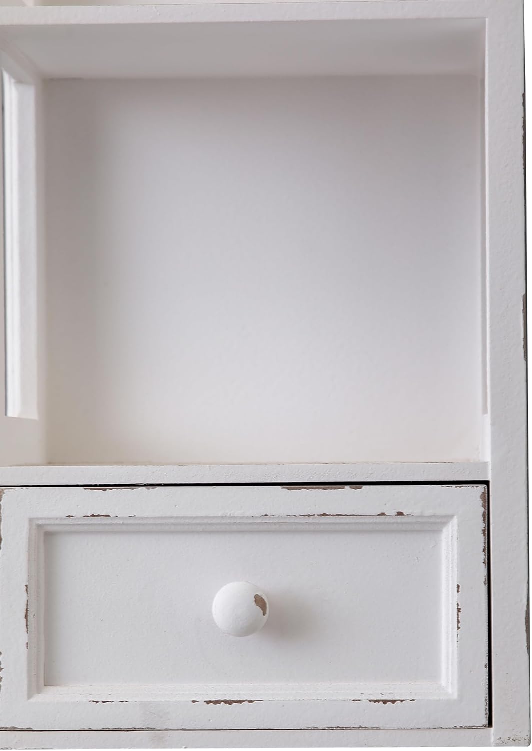 SOFE 3 Shelf White Wall Storage Cabinet with Drawer, 31" Tall Narrow Bathroom Cabinet Wall Mounted, Wood Display Cabinet, Arched Bookshelf, Modern Farmhouse Hanging Cabinets Storage