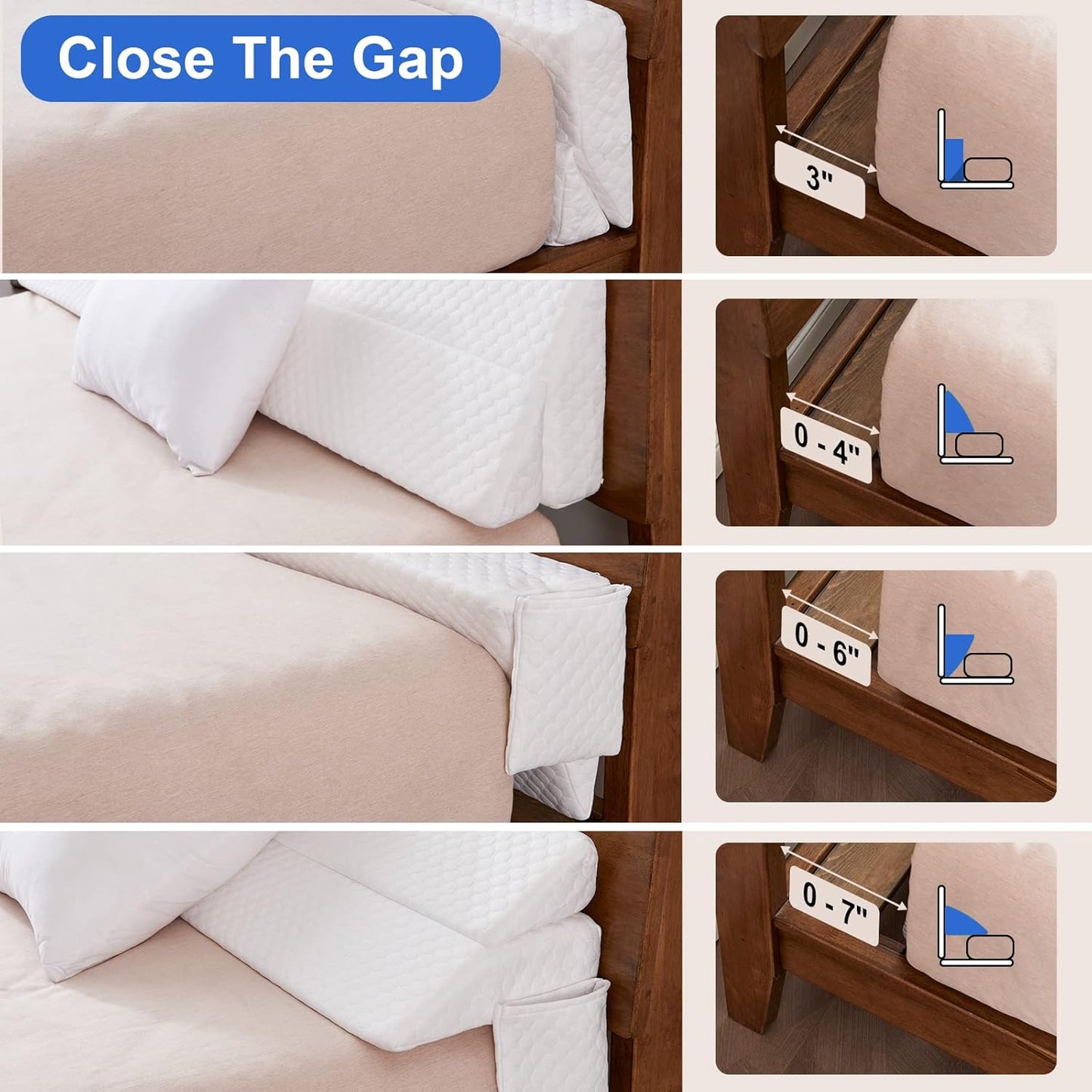 EUHAMS King Size Bed Wedge Pillow - Bed Gap Filler Mattress Wedge Headboard Pillow Close The Gap 0-7" Between Your Headboard and Mattress or Wall for Sleeping Backrest Pillow (White 76"x10"x6")