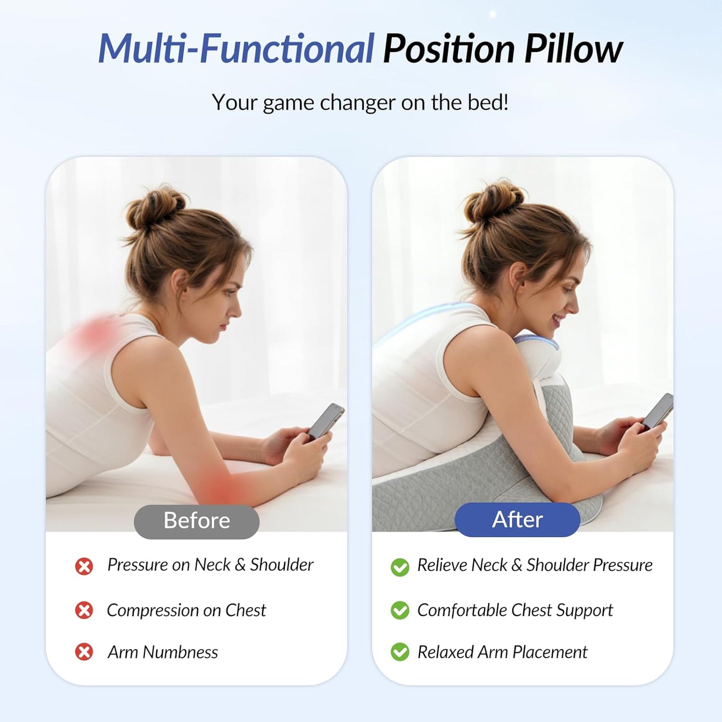 ZIKEE Ergonomic Multi-Positional Wedge Pillow for Stomach Sleepers, Scientific Zoning Design for Effective Shoulder & Back Pain Relief, Memory Foam Body Pillow for Reading, Skin-Friendly Fabric