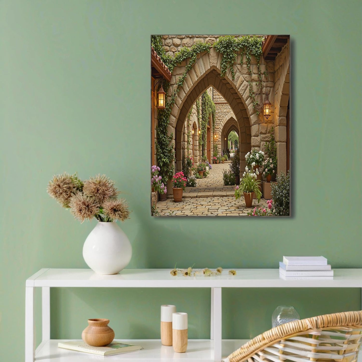 GDJSMIN Medieval Stone Arches Wall Art, Cobblestone Paths Poster for Reading Room Living Room Decor 12x 16 inch Unframed