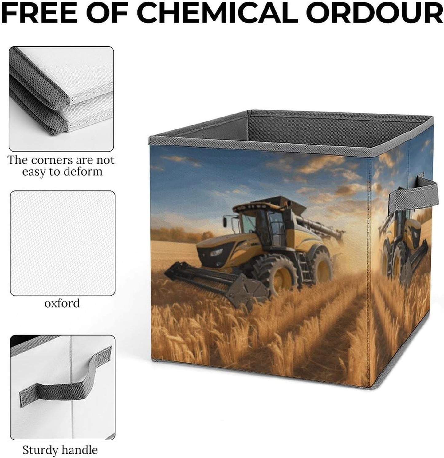 Farm Tractor Harvest Storage Bins with Handles Fashion Large Storage Cubes Sturdy Foldable Storage Boxes Space-Saving Storage Baskets for Home Office Clothes Closet Organizers