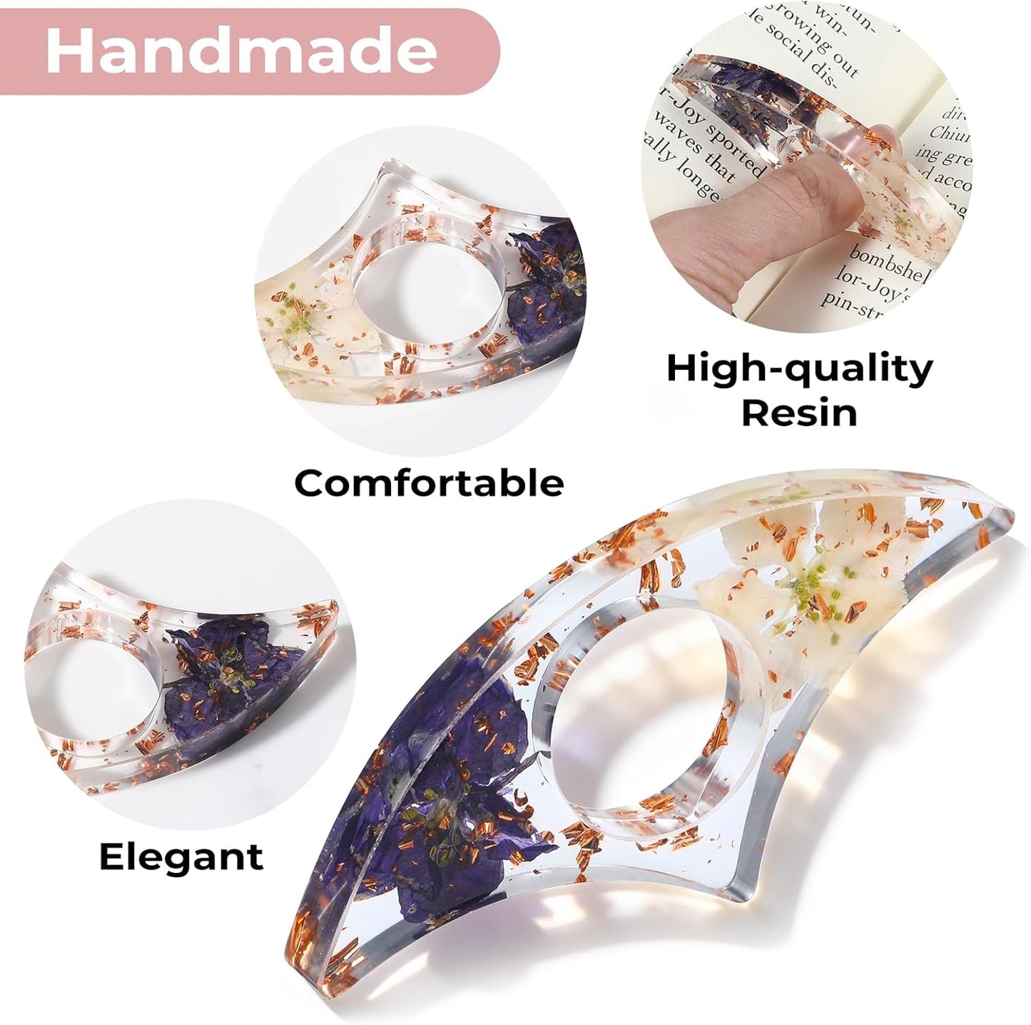 2Pcs Thumb Page Holder Book Page Holder Book Thumb Ring Books Marks for Reading Accessories Transparent Cute Bookmarks for Women Best Friend Friendship Gifts for Books Lovers Teacher Readers