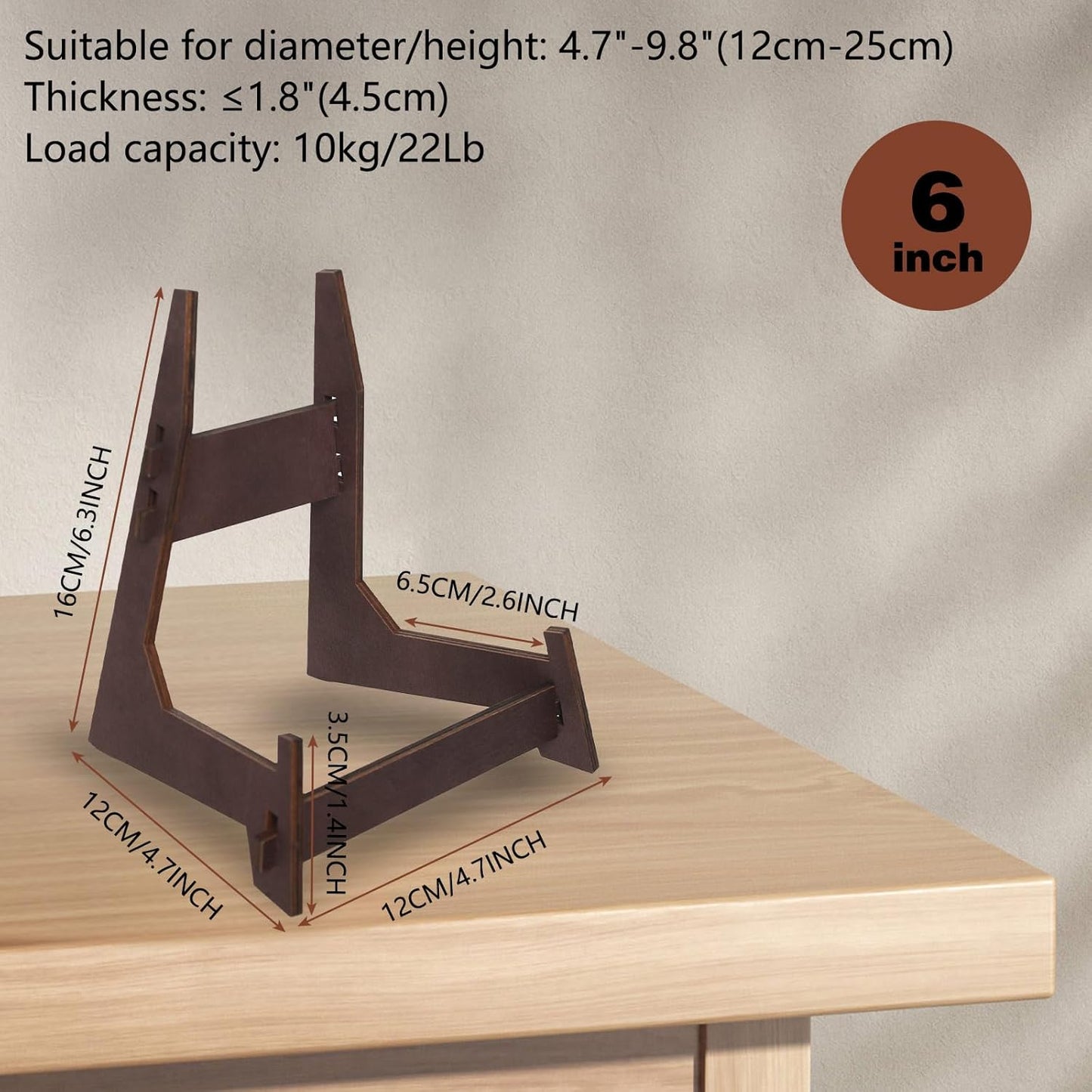 Plate Stands for Display,6 Inch wooden Plate Holder Display Stands,Frame holder stand for Book, Picture,plaque, Decorative Plate, Photo and Platter, Tabletop Art.(2 Pack )