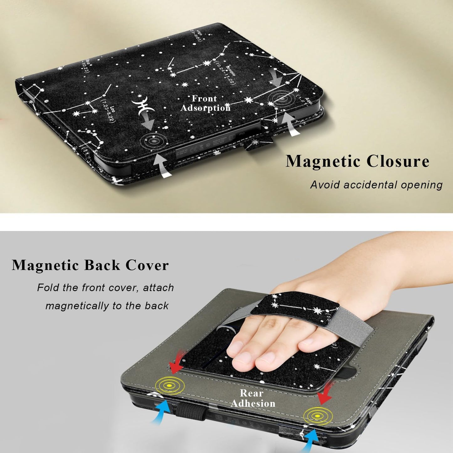 Stand Case for 7" Kobo Libra Colour (2024) / Kobo Libra 2 (2021) eReader,Durable PU Leather Cover with Auto Sleep Wake, Card Slot, Hand Strap Feature,Compatible with Model N428 & N418,Constellation