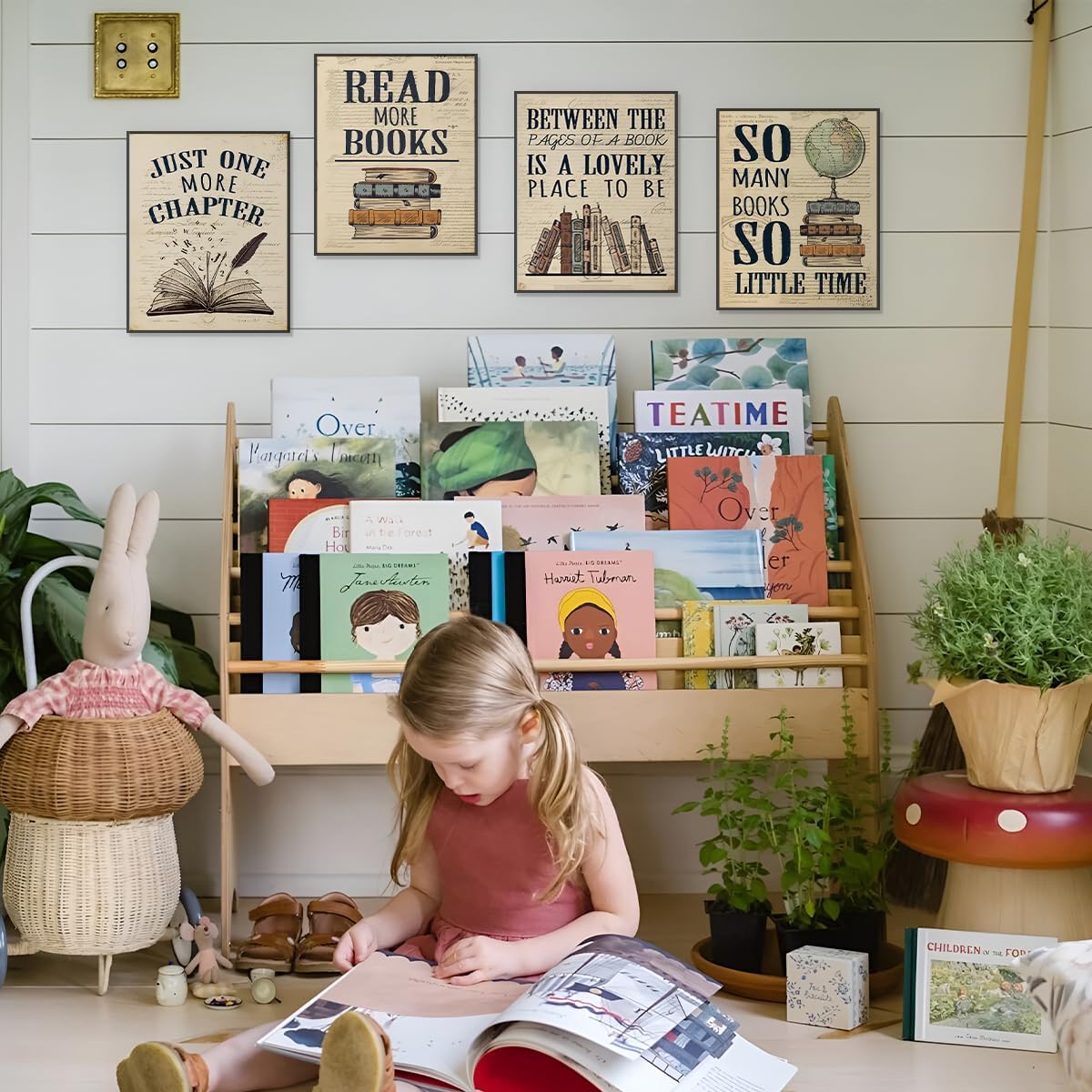 PLKMN Vintage Reading Posters for Library, Bookish Gifts, Book Club Decorations Party Decor, Vintage Book Wall Art 8x10, Wall Decor for Reading Nook High School Classroom, Set of 4 Unframed