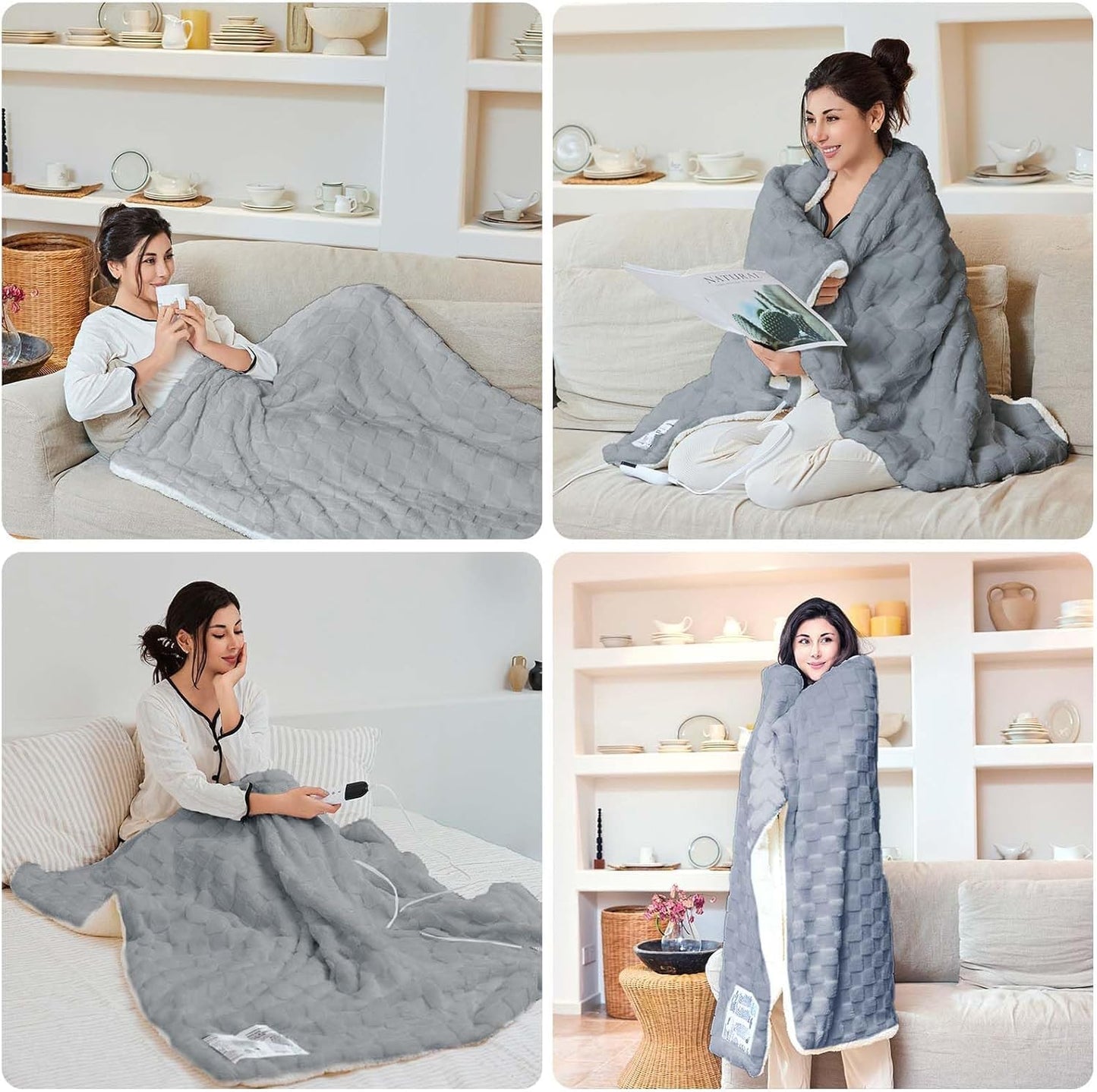 Electric Blanket, Heated Blanket with 6 Heat Levels & 10 Hours Auto Off, Soft Checked Flannel Fast Heating Blanket with ETL & FCC Certification (Gray, 62"X84")