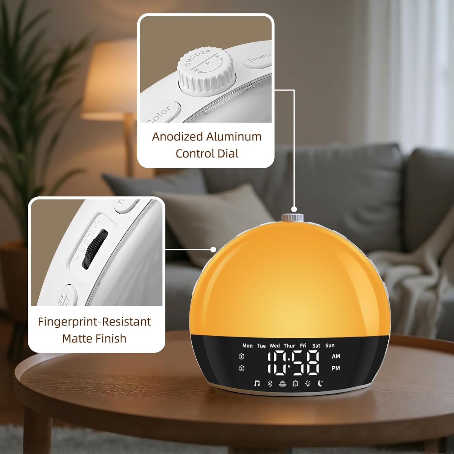 Sunrise Alarm Clock for Heavy Sleepers & Kids, Wake Up Light with Natural Simulation, Dual Alarm, Sleep Sound Machine, Dimmable LED Night Light, FM Radio, USB Charger for Bedroom