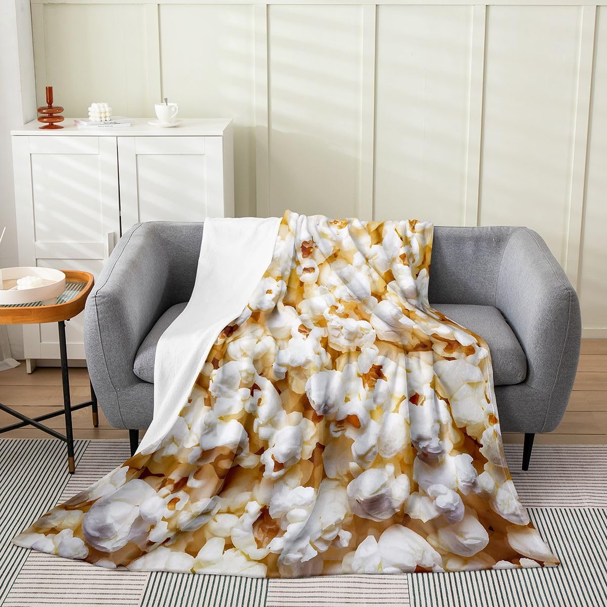 Erosebridal Popcorn Throw Blanket - 3D Pop Corn Fleece for Bedroom, Living Room, Movie Theme Decor - Luxury Soft Plush Cinema Food Snack Fuzzy Blanket, Throw Size