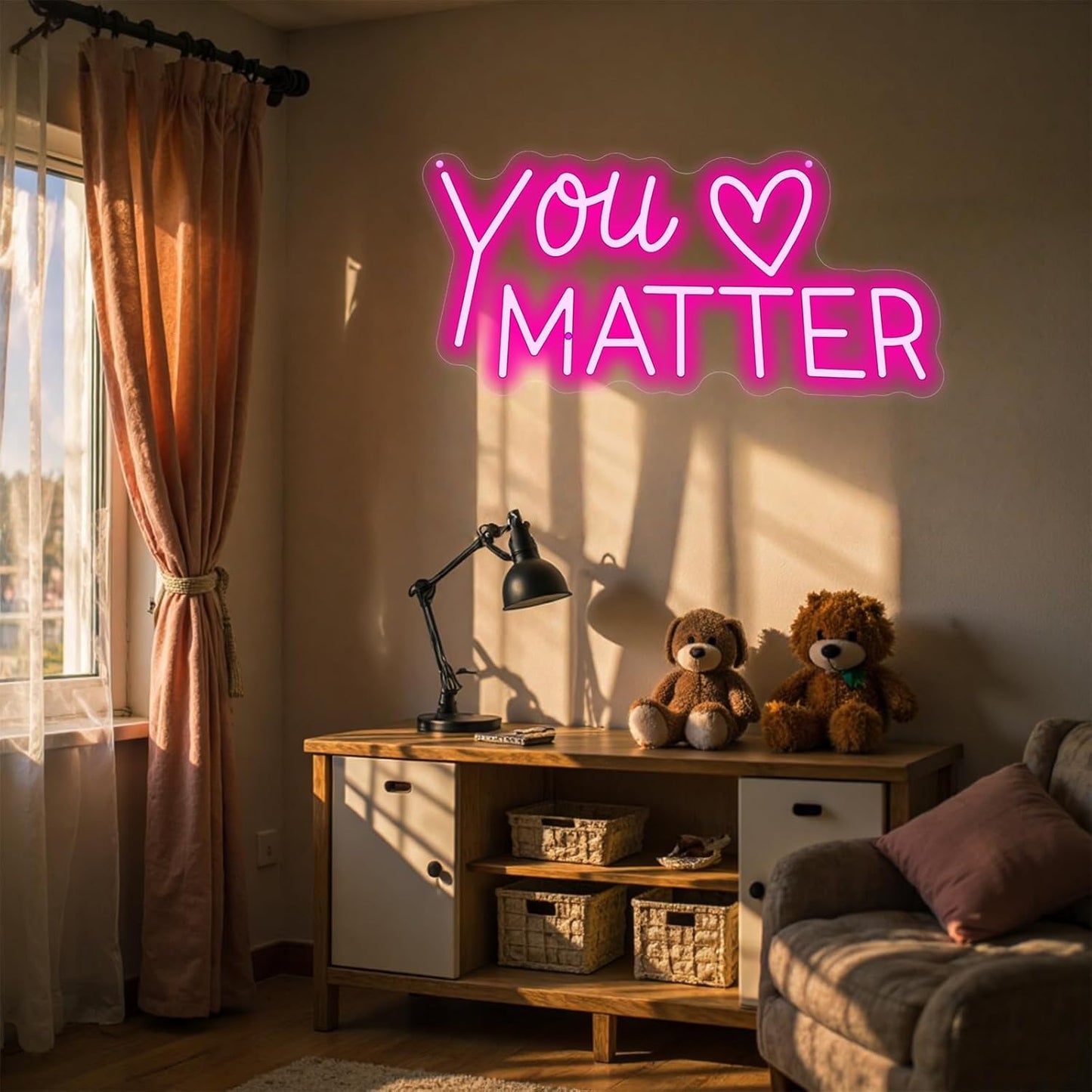 You Matter Neon Sign - Motivational LED Wall Decor, Bedroom Light, Positive Quote Sign for Office, Wedding, Classroom, Birthday, Girls Party, Therapy Room, Gift for her, Bar Pub Club Nursery Hanging