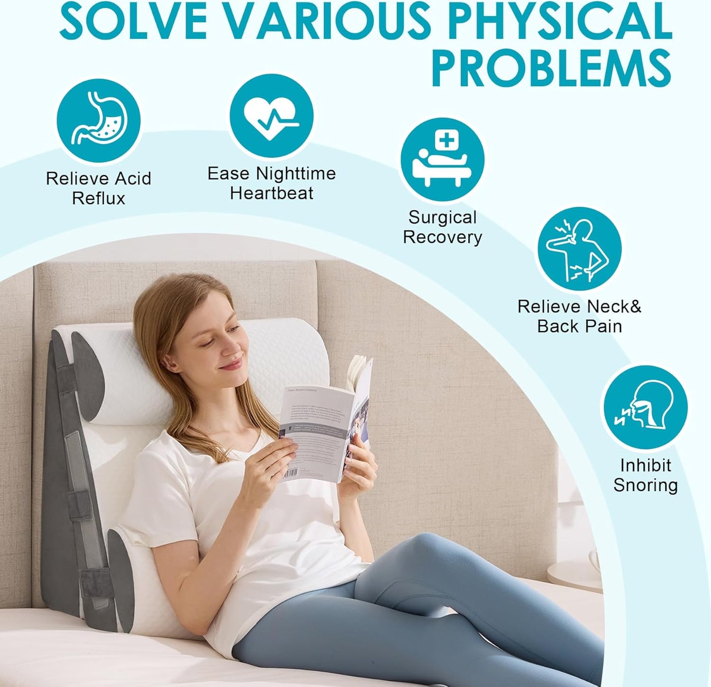 4Pcs Wedge Pillow Set for After Surgery,Acid Reflux Relief, Adjustable Bed Wedge Pillows for Sleeping,Anti Snore, Memory Foam Triangle Pillow for Back&Neck&Shoulder Pain Relief, White&Grey
