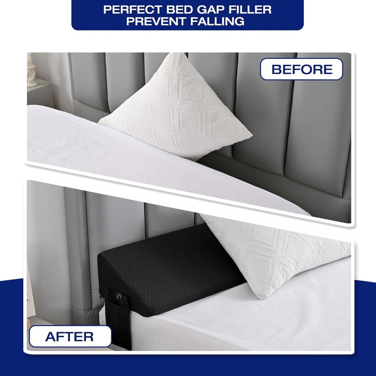 Queen Bed Wedge Pillow for Bed Headboard Gap Filler Light Grey Long Triangle Corner Nora Pillows,Dense Foam,Avoid Things Drops,Between Queen Mattress and Frames,Upraise Pillow for Sleeping
