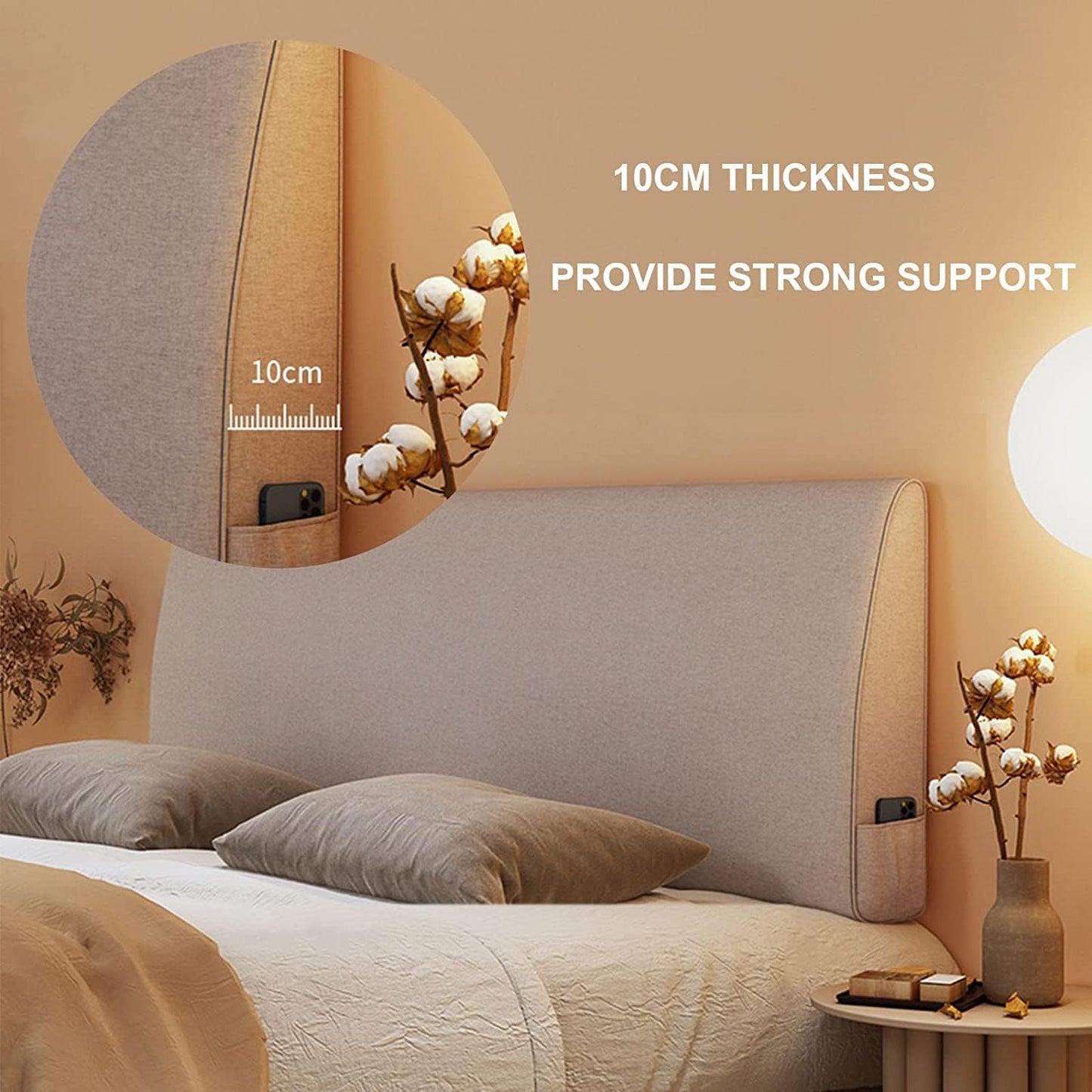 Large Cotton Linen Headboard Bed Backrest Pillow Filled Soft Wedge Cushion Wall Pillows Positioning Support Reading Pillow(Size:Paste 61"/155cm,Color:Dark Gray)