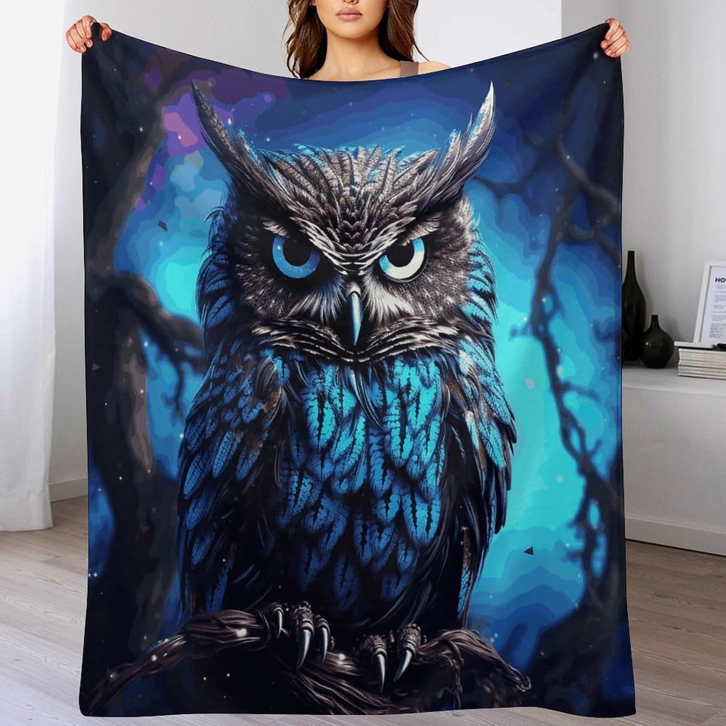 Blue Owl Throw Blanket for Couch Super Soft Warm Lightweight Throw Blankets Cozy Flannel Bed Blanket Cute Decorative Blankets for All Seasons Home Decor Gift 30"*40"（76 * 100cm）