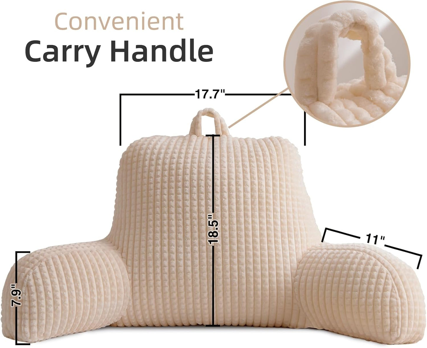 Waffle Wedge Reading Pillow with Arms — Large, Ivory, Adult & Children, Bed or Couch