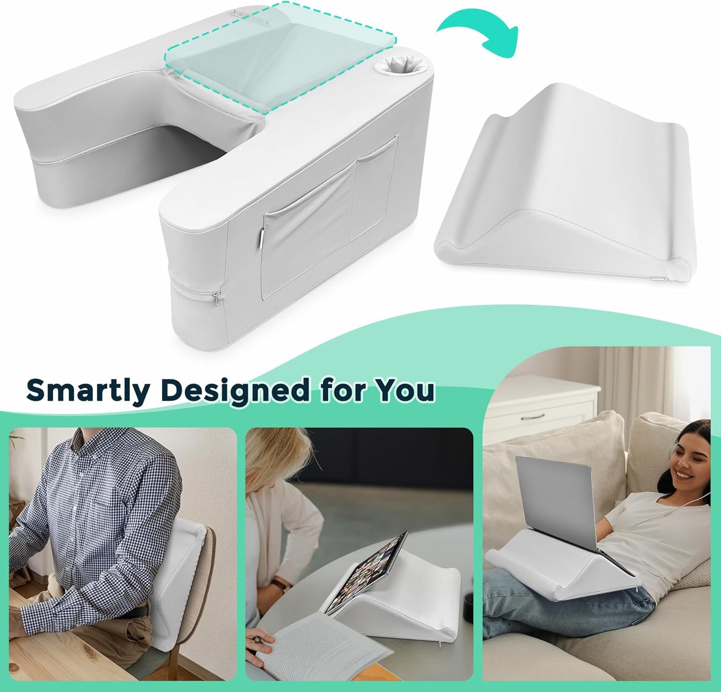 Ultimate Gaming Pillow & Lap Desk Combo,Large Ergonomic Bed Rest with Cup Holder, Phone Stand & Pockets, Reading Pillow for Adults, Laptop Stand for Bed & Couch, Dorm Room & Gamer Gifts