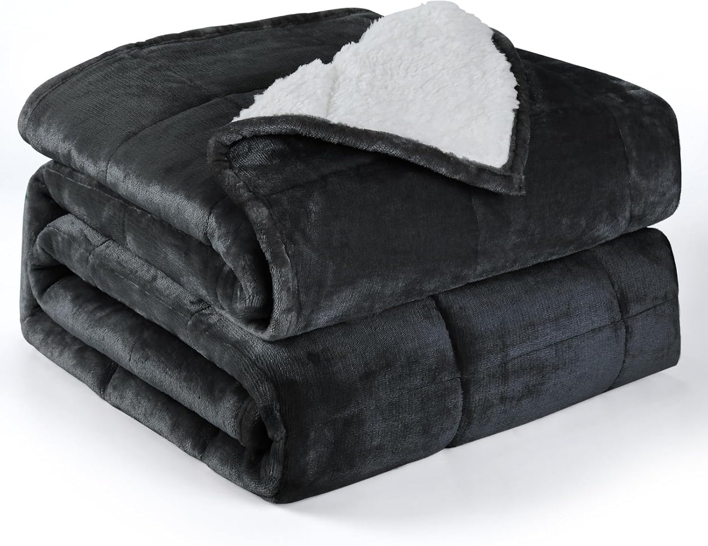 Alomidds Sherpa Fleece Weighted Blanket, Twin 15lbs Adult Weighted Blankets, Fuzzy Throw Blanket with Soft Plush Flannel, Heavy Blanket Microfiber for Bed Sofa, 48 x 72 inches Dark Grey